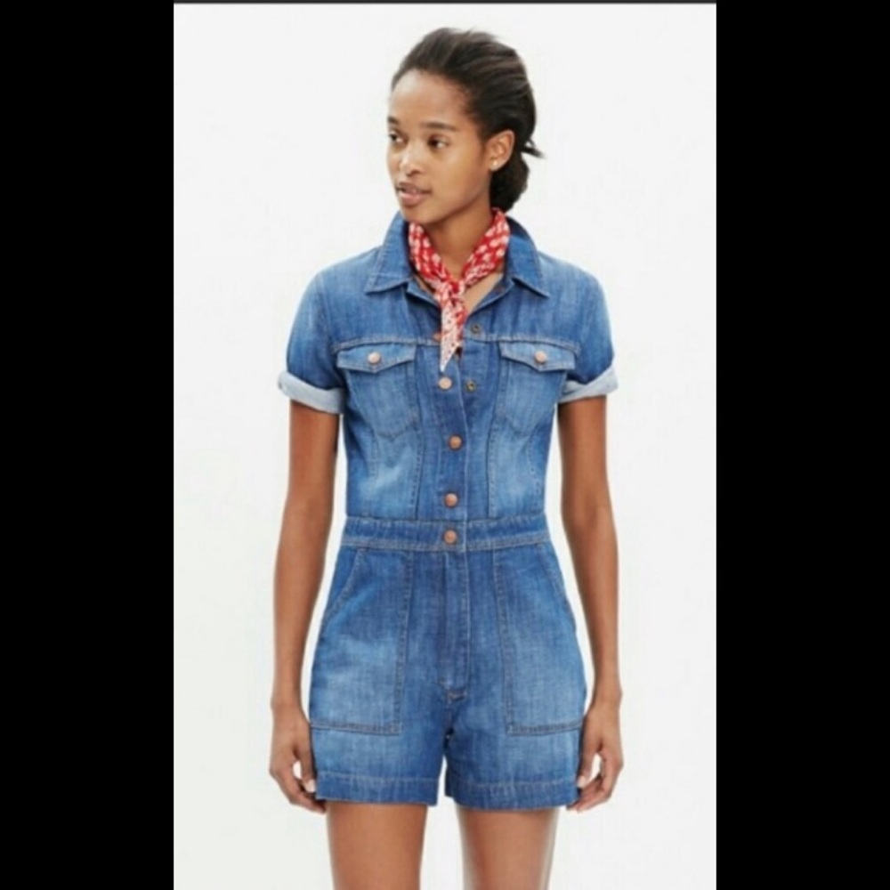 Madewell Blue Denim Short-Sleeve Romper